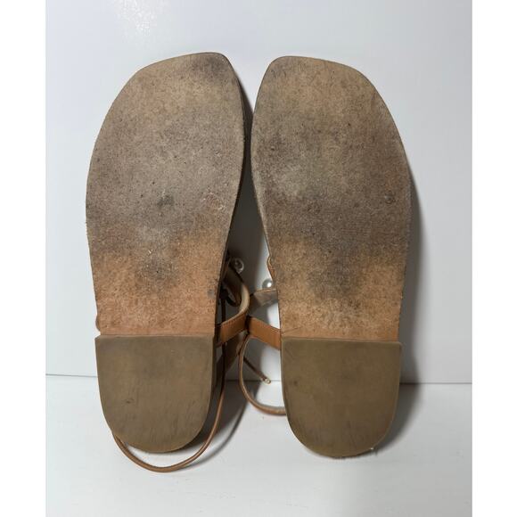 Stuart Weitzman Goldie Lace Up Pearly Leather Ankle-Tie Flat Sandals Tan Size 8 - Picture 12 of 12